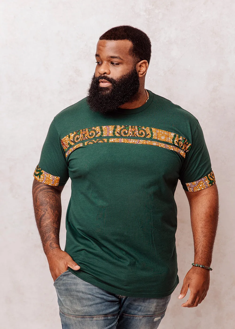 Jaheem African Print Short Sleeve T-shirt (Green Tortoise Back)