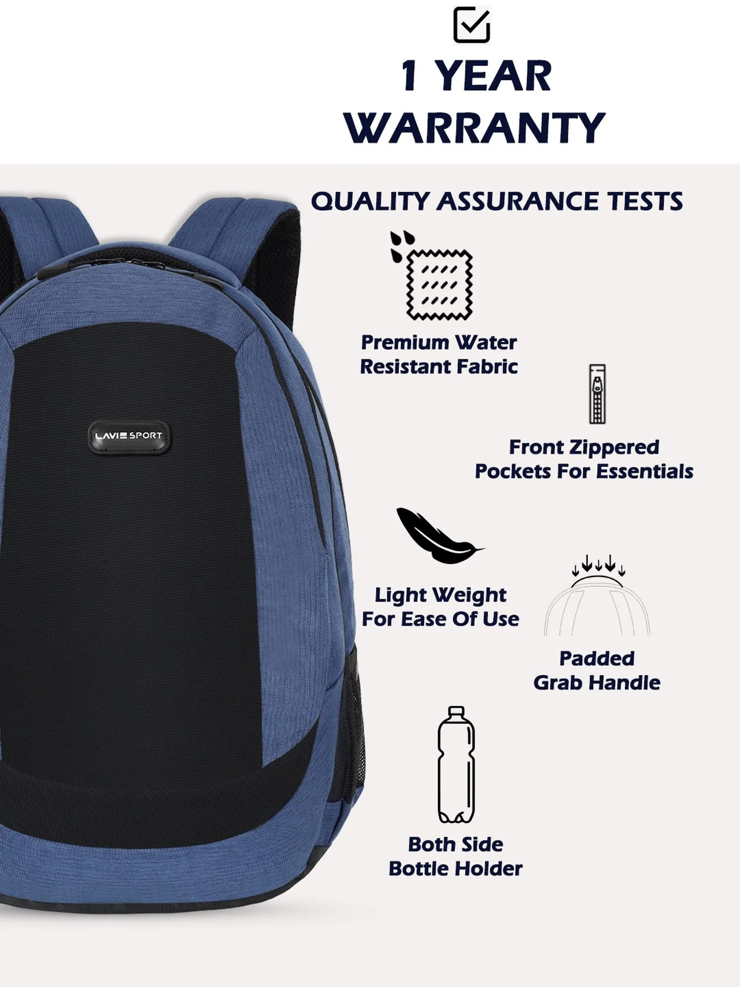 Lavie Sport Pinnacle 34L Laptop Backpack For Men & Women | College Bag For Boys & Girls Navy