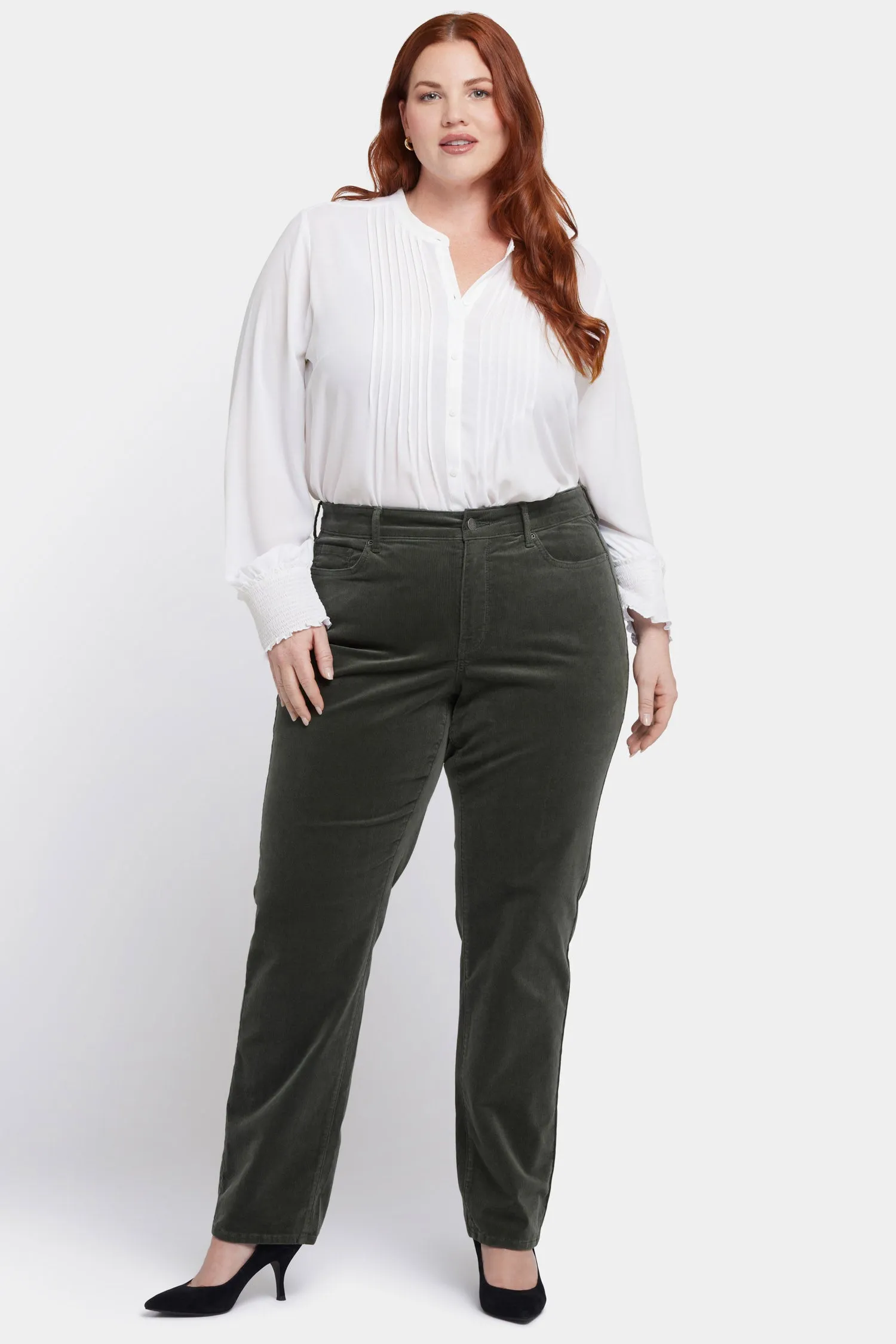 Marilyn Straight Pants In Plus Size - Vine Leaf