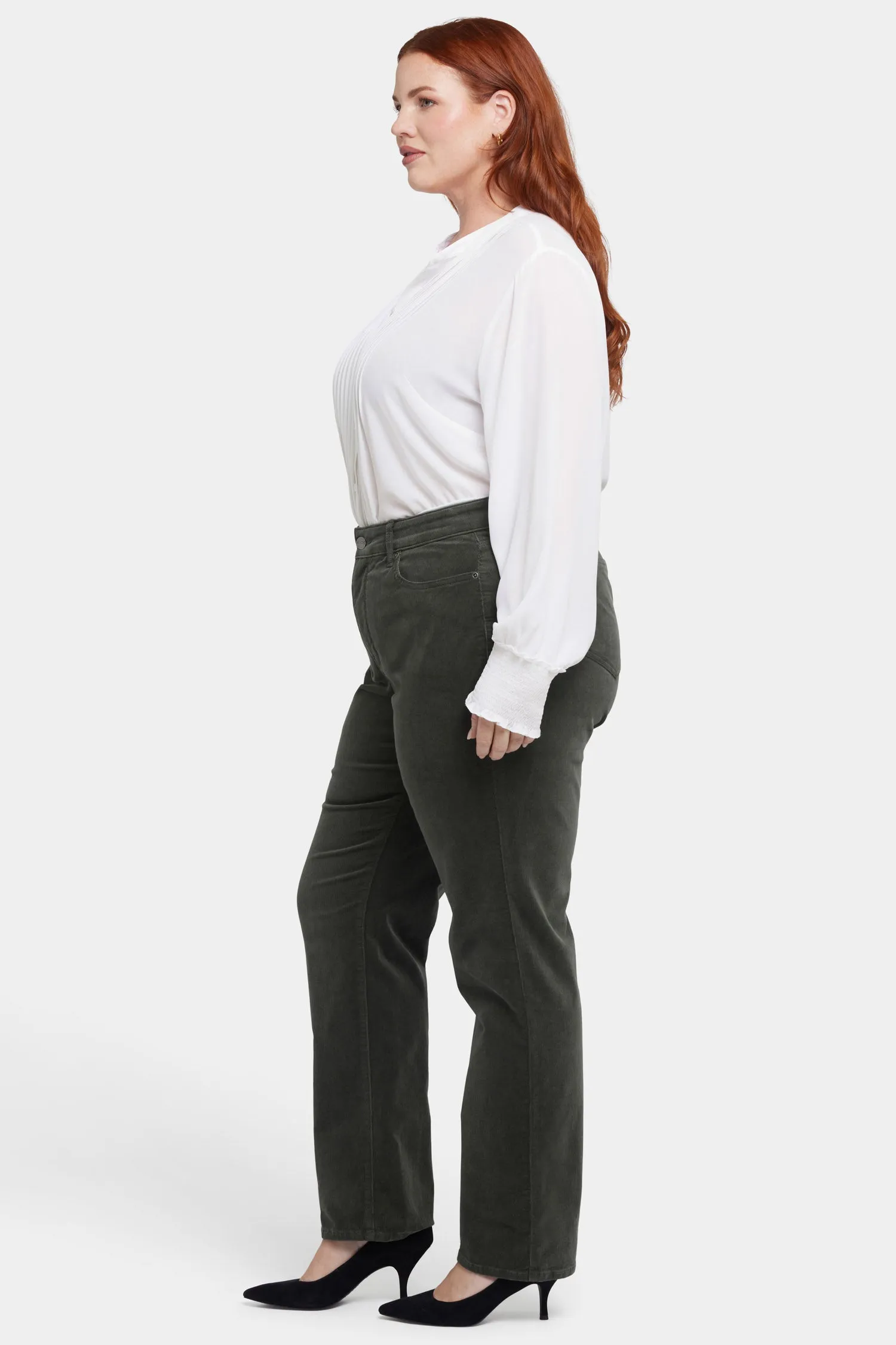 Marilyn Straight Pants In Plus Size - Vine Leaf