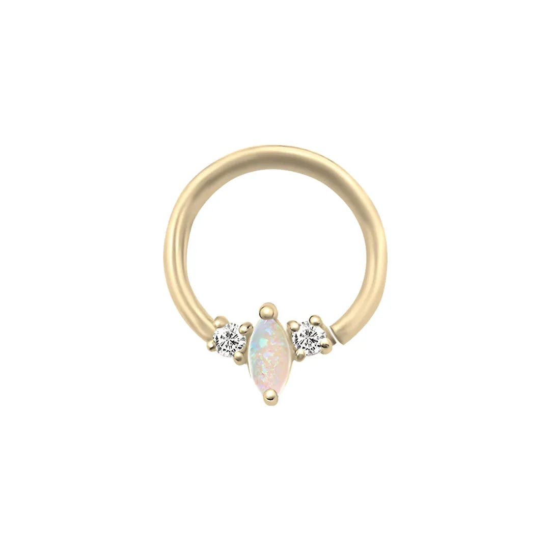 Marquise Opal Diamond Daith Nose Ring hoop