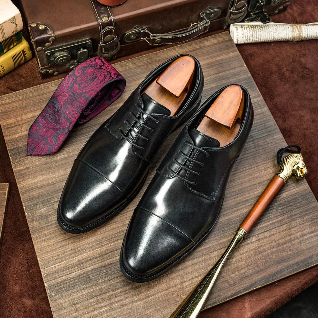 Men Oxford Shoes Classic Genuine Leather Wine Red Black Lace Up Pointed Toe Formal Dress Shoes For Male Daily Dating Flats C003