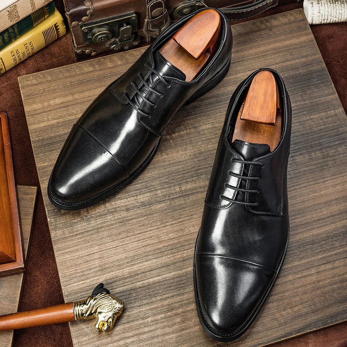 Men Oxford Shoes Classic Genuine Leather Wine Red Black Lace Up Pointed Toe Formal Dress Shoes For Male Daily Dating Flats C003