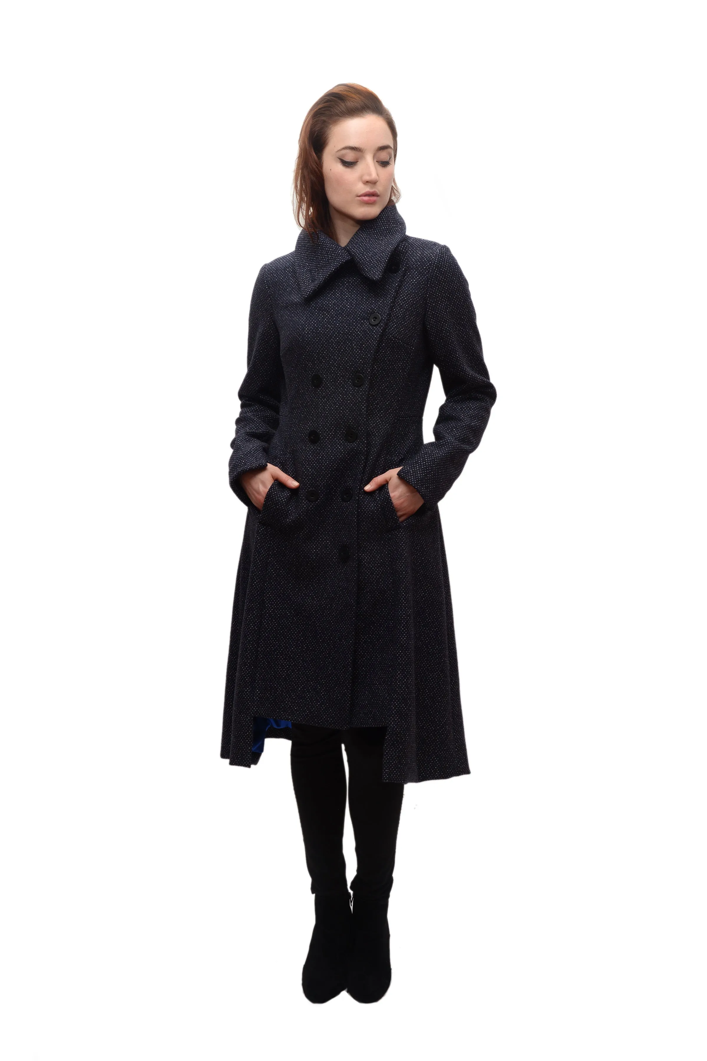 Military Button Up Coat/  Wool/Cashmere Blend/ Black