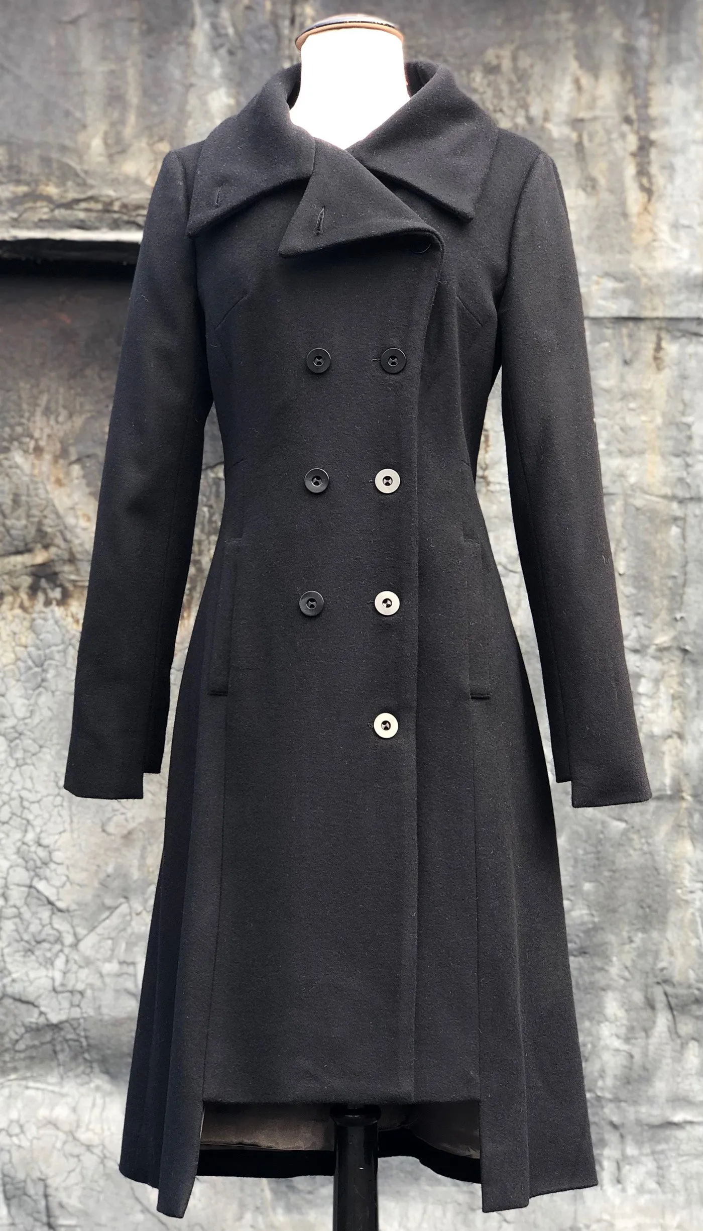 Military Button Up Coat/  Wool/Cashmere Blend/ Black