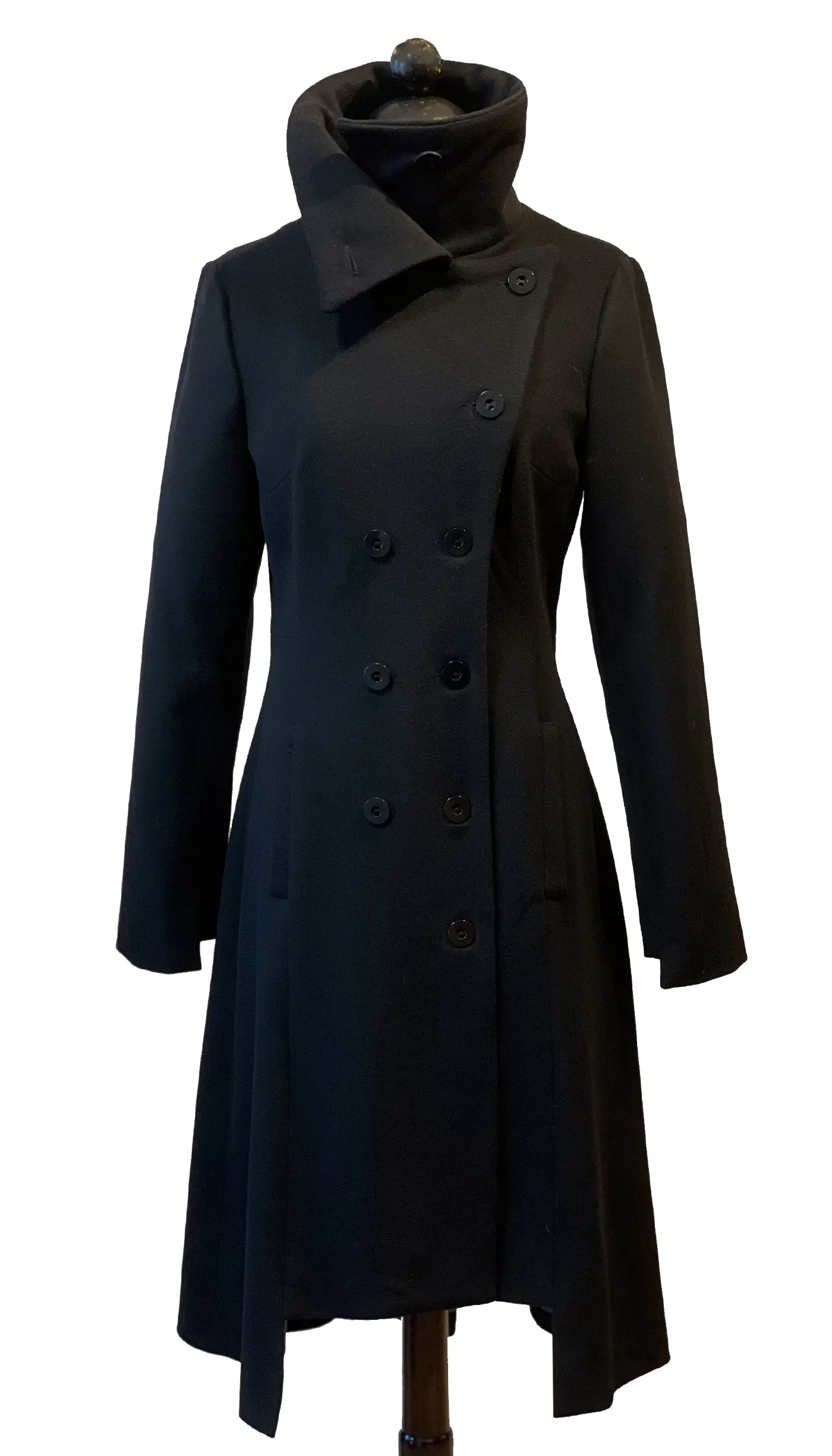 Military Button Up Coat/  Wool/Cashmere Blend/ Black