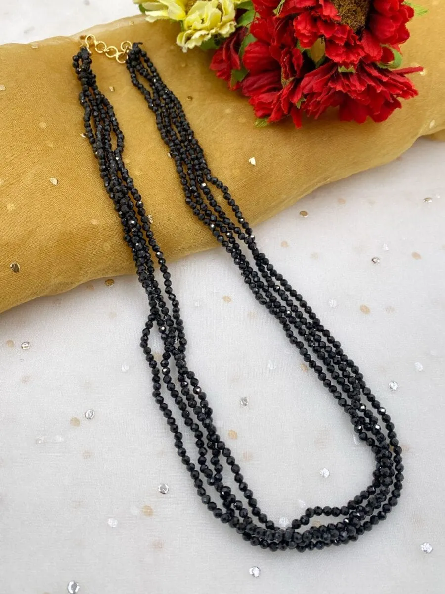 Multilayered Semi Precious Black Spinal Beads Necklace For Ladies