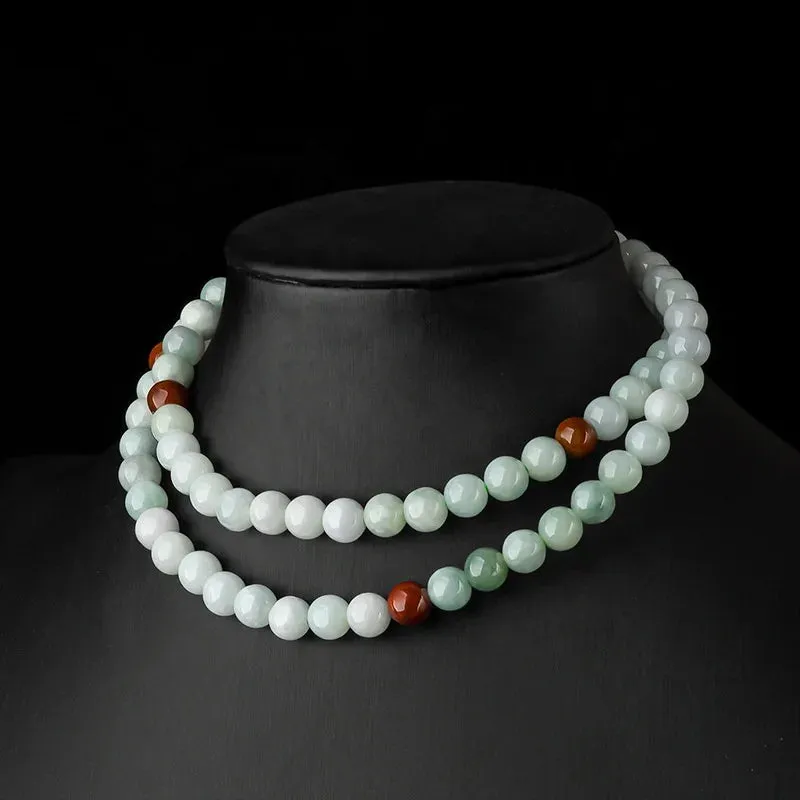 Natural Myanmar Jadeite three-color circular beads Necklace