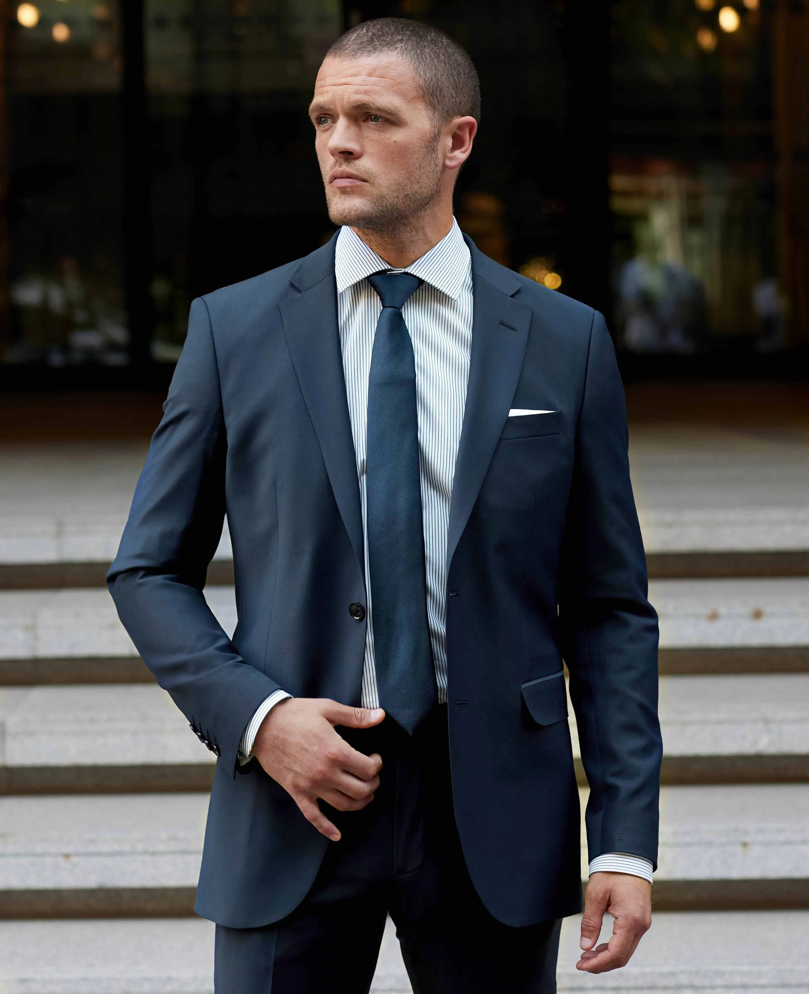 Navy Wool-Blend Tailored Suit