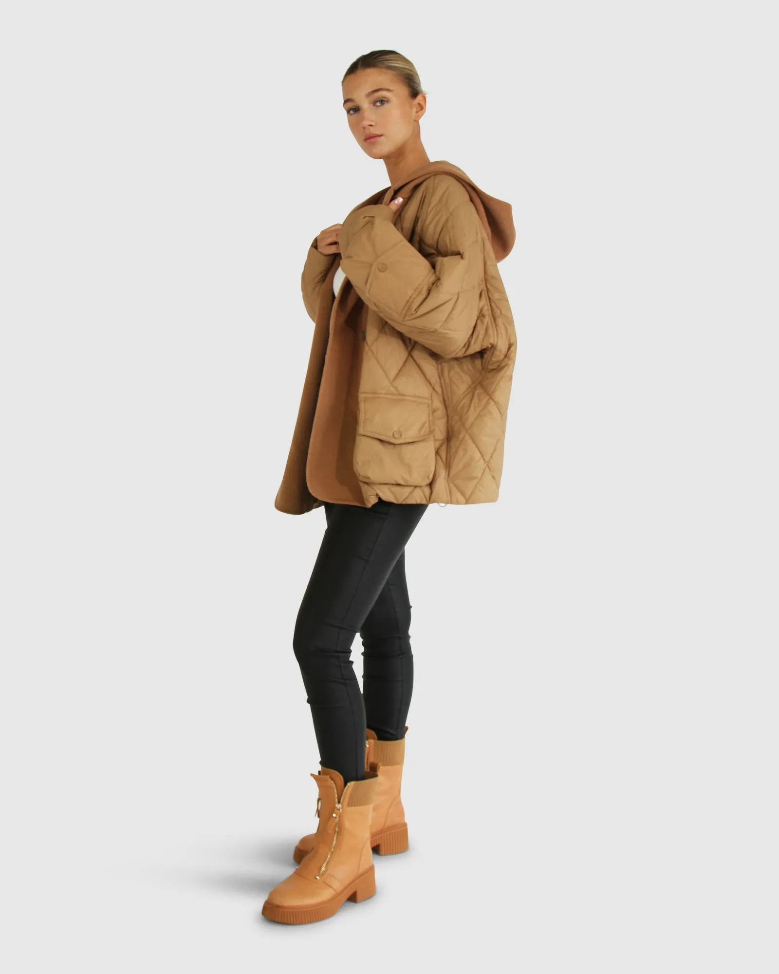 Only You Quilted Utility Jacket - Camel