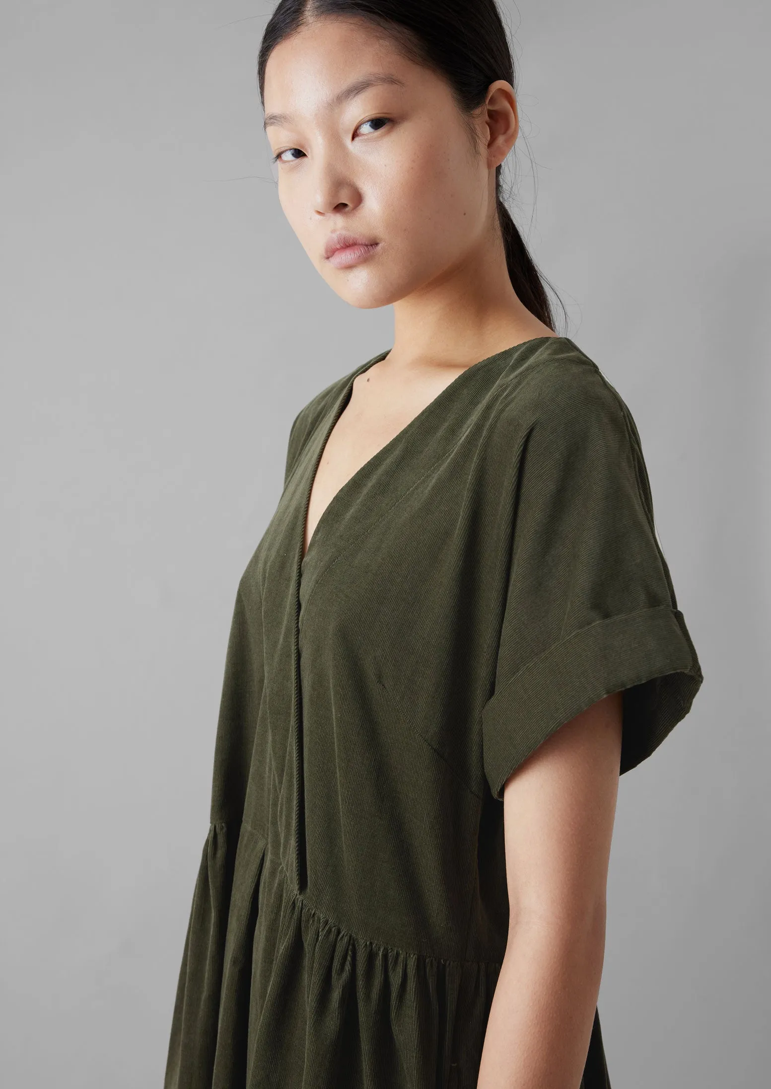 Organic Needlecord Wrap Front Dress | Seaweed