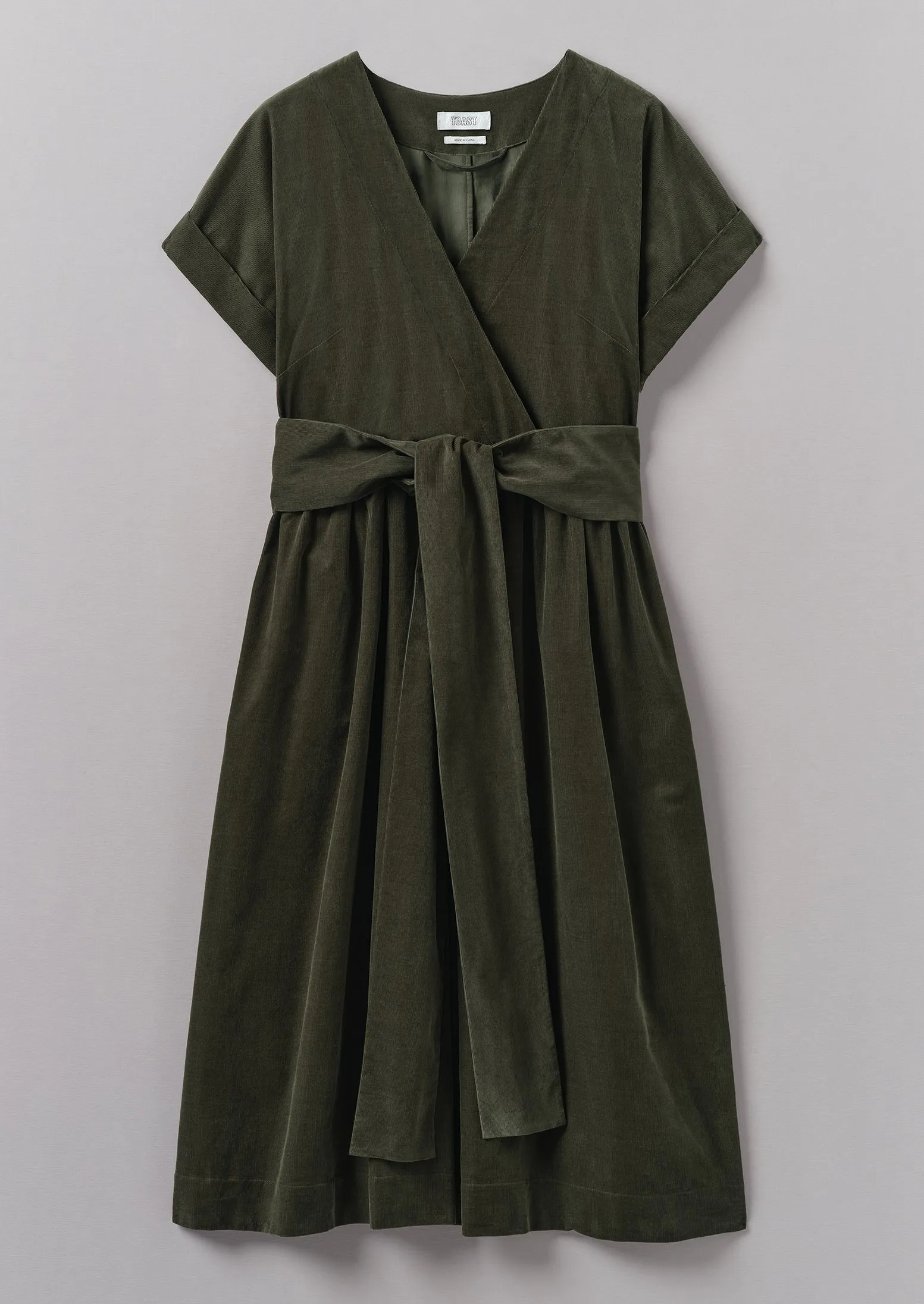 Organic Needlecord Wrap Front Dress | Seaweed