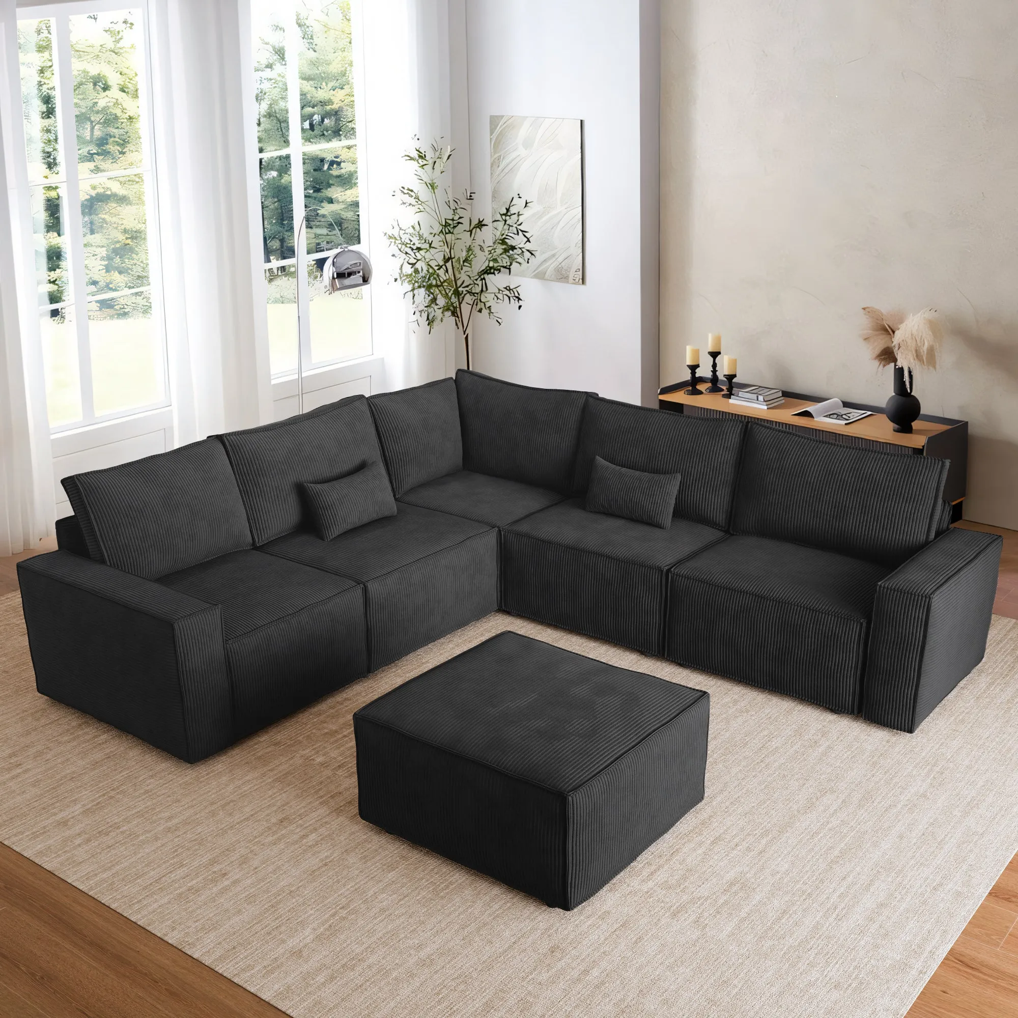 Ovios Living Room Modular Couch 6-Pieces Set, 2.5 Wale Corduroy Fabric