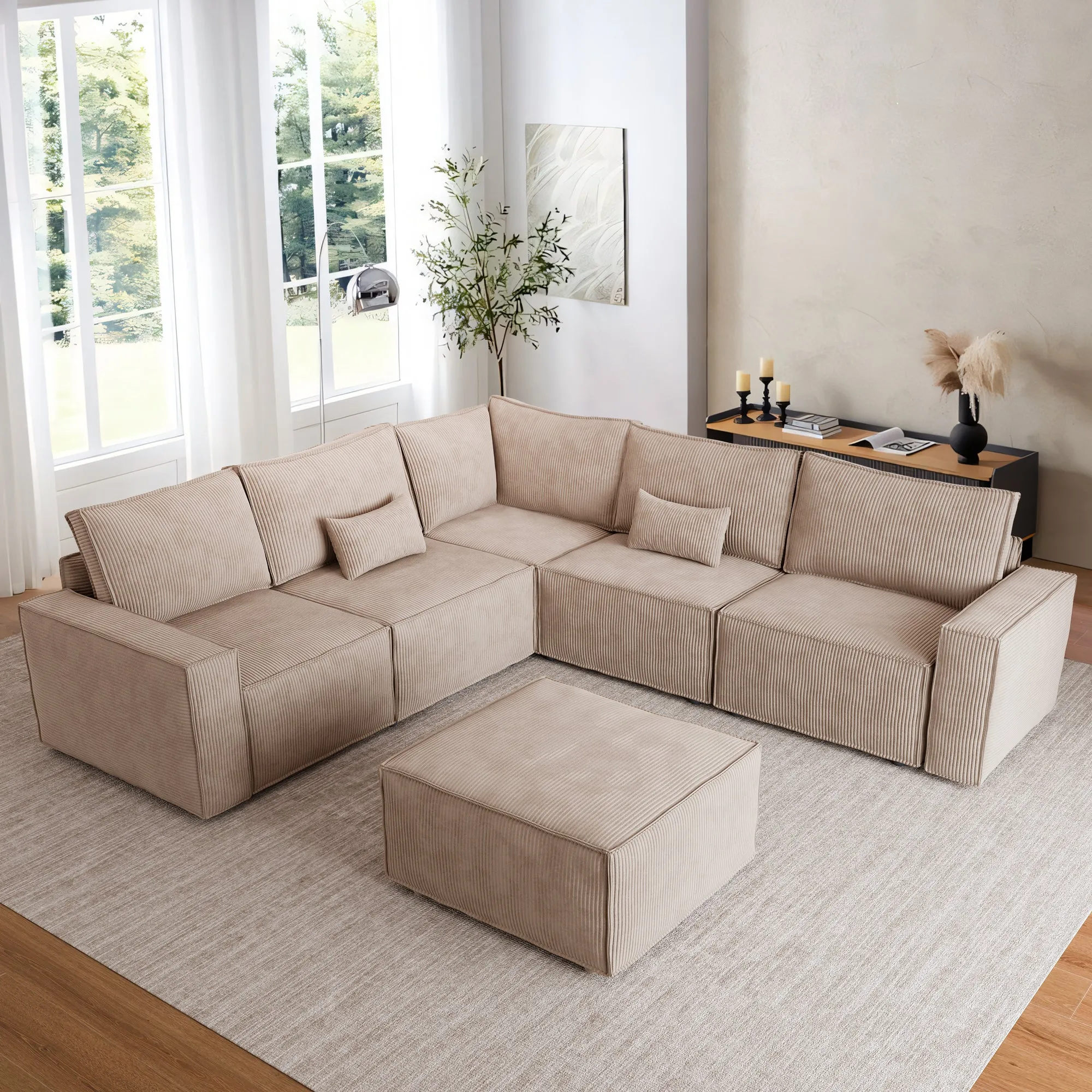 Ovios Living Room Modular Couch 6-Pieces Set, 2.5 Wale Corduroy Fabric