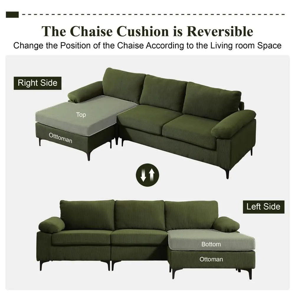 Ovios Living Room Sofa Reversible Chaise 100.40" Wide with Ottoman