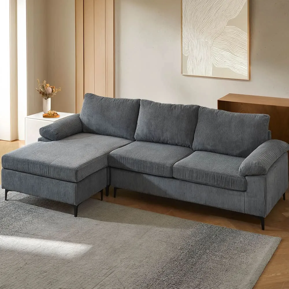 Ovios Living Room Sofa Reversible Chaise 100.40" Wide with Ottoman