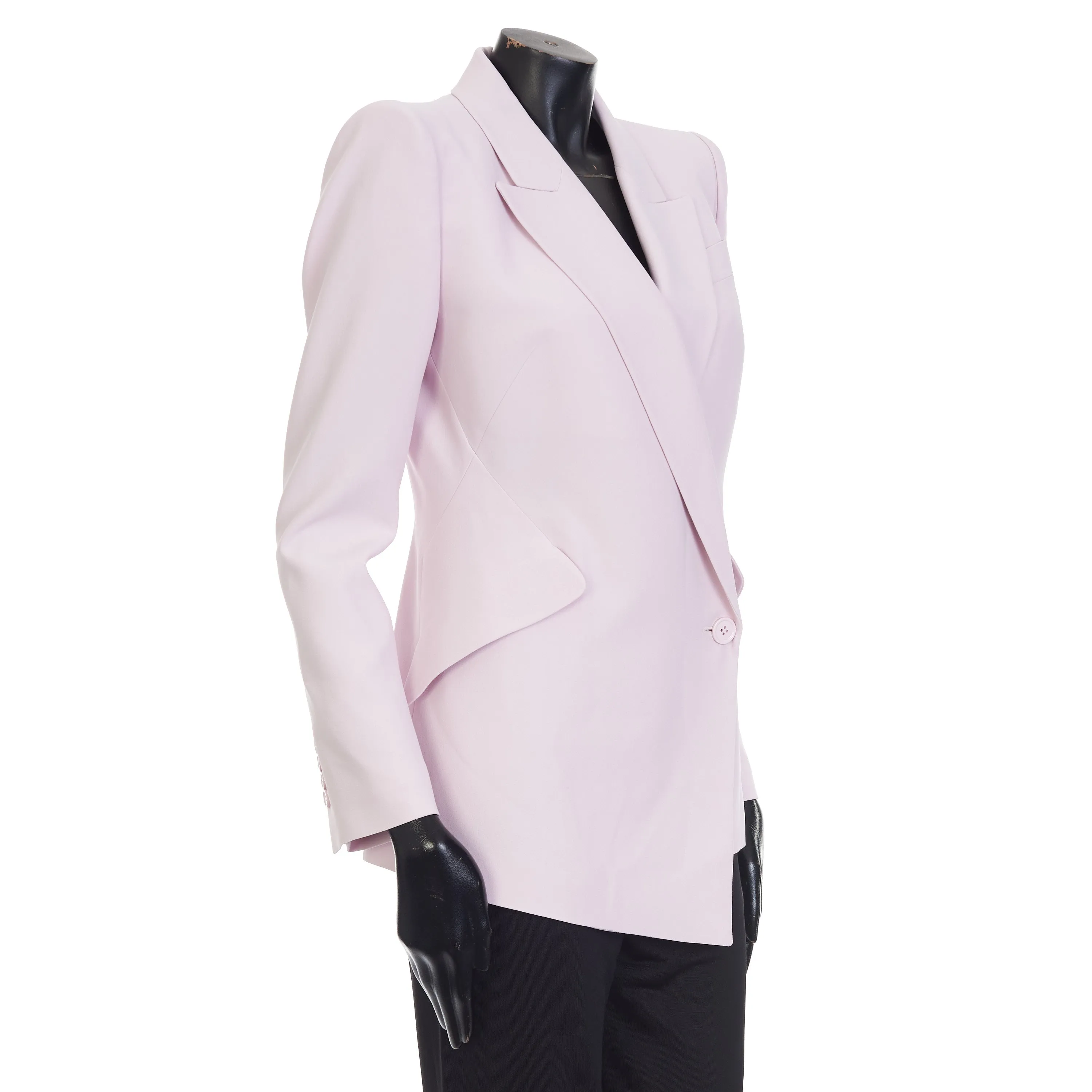 Pink Asymetric Blazer Jacket - Peak Lapels, Crepe