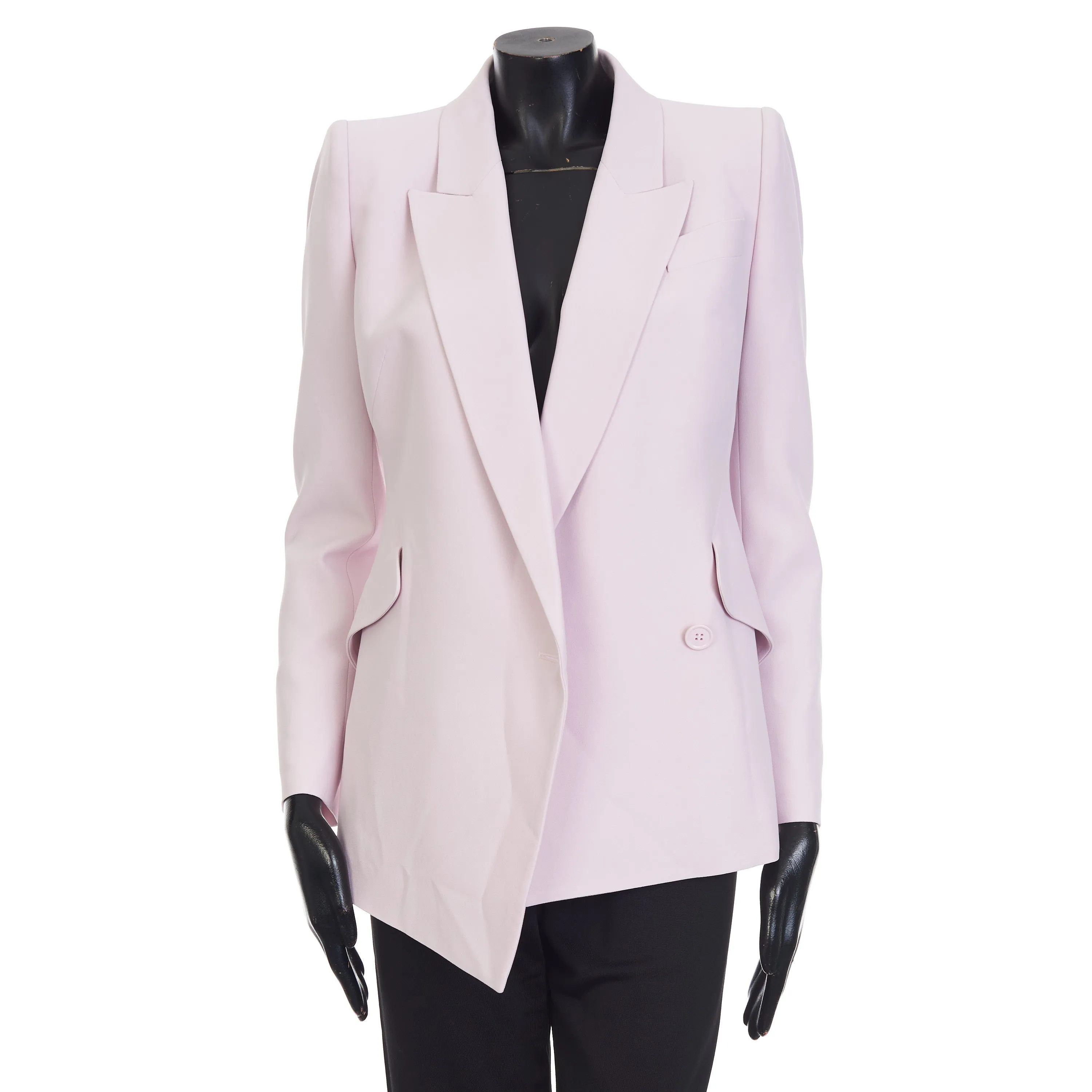 Pink Asymetric Blazer Jacket - Peak Lapels, Crepe