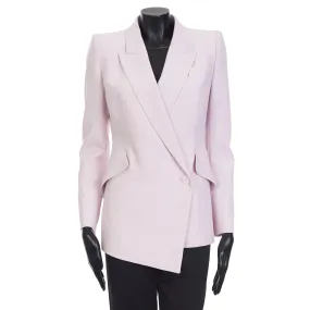 Pink Asymetric Blazer Jacket - Peak Lapels, Crepe