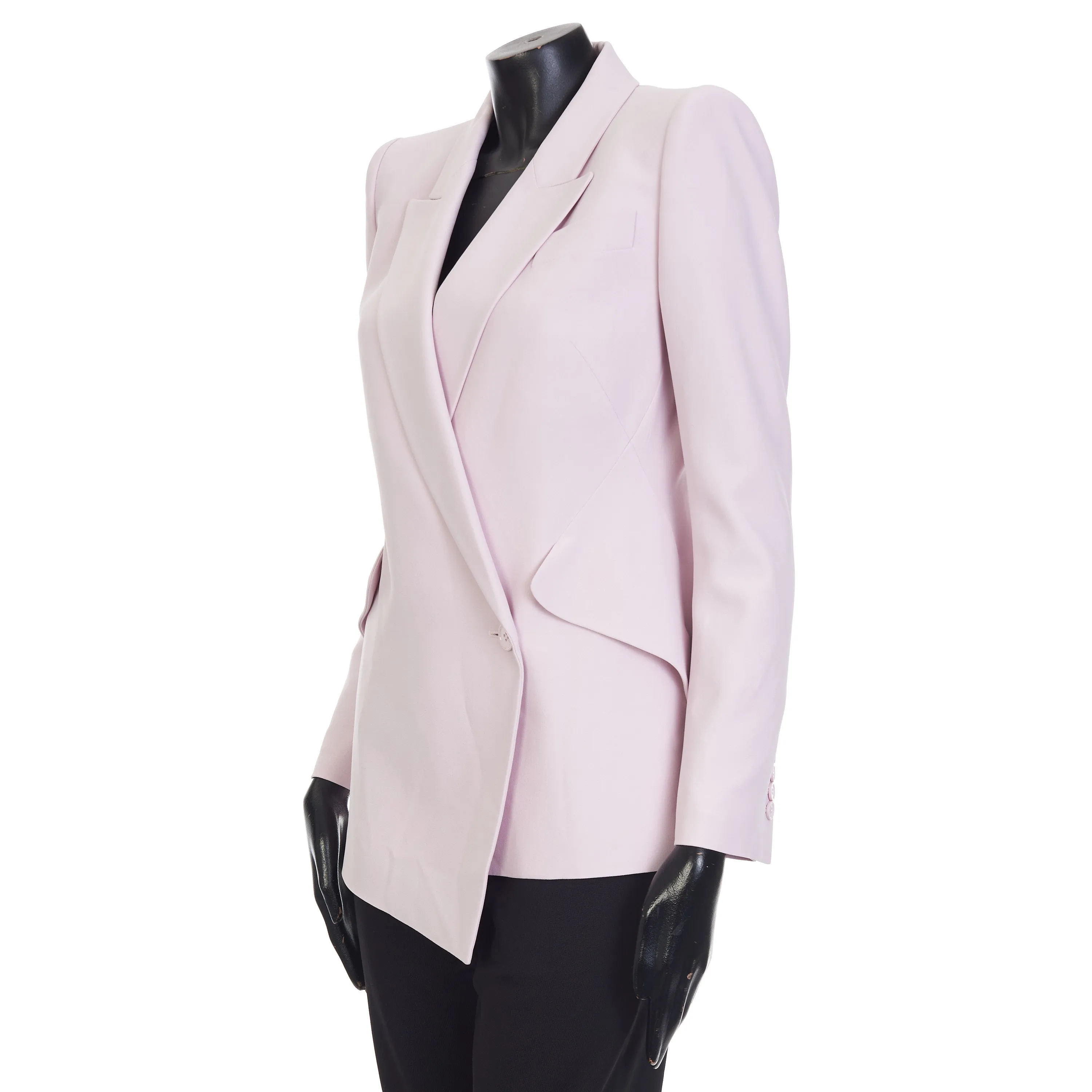 Pink Asymetric Blazer Jacket - Peak Lapels, Crepe