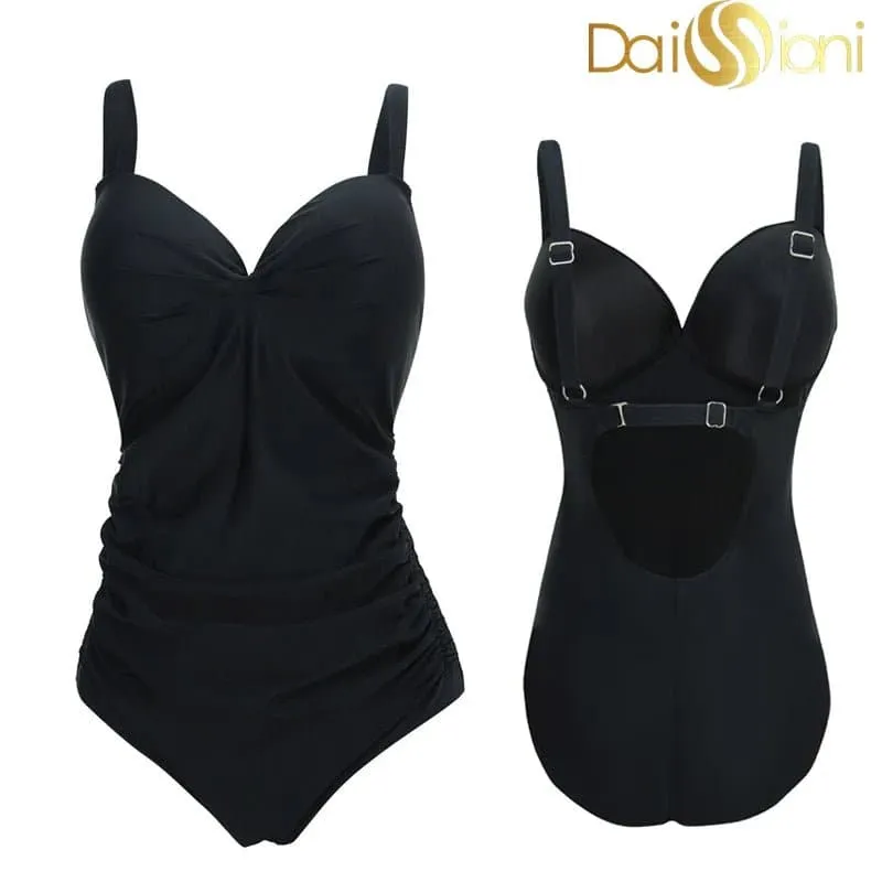 Push-Up One Piece Swimsuit with Wired Bra - Flattering Solid Pattern - High-Quality Spandex - Sizes S-XXL