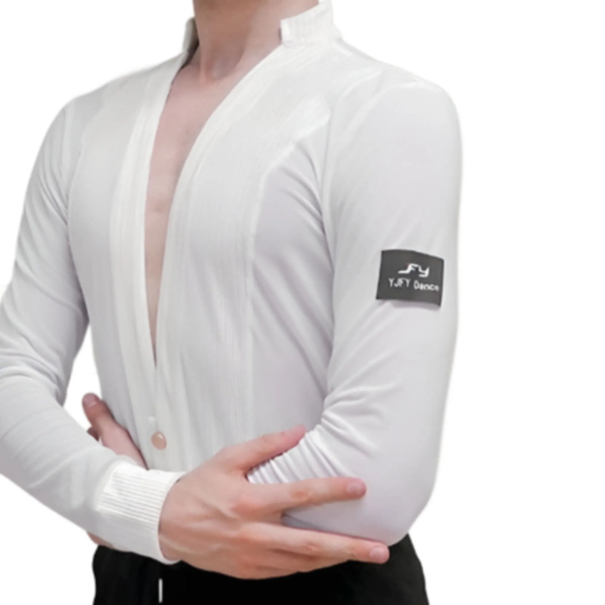 Refined Latin Dance Shirt with Two Buttons | White / Black | BY349