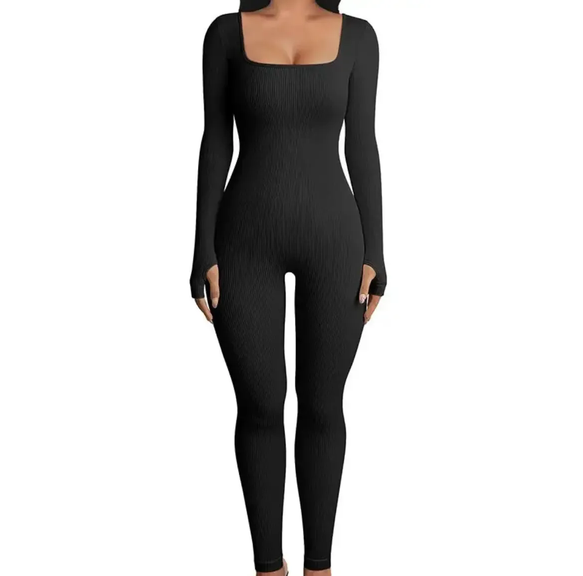 Ribbed Long Sleeve Jumpsuit