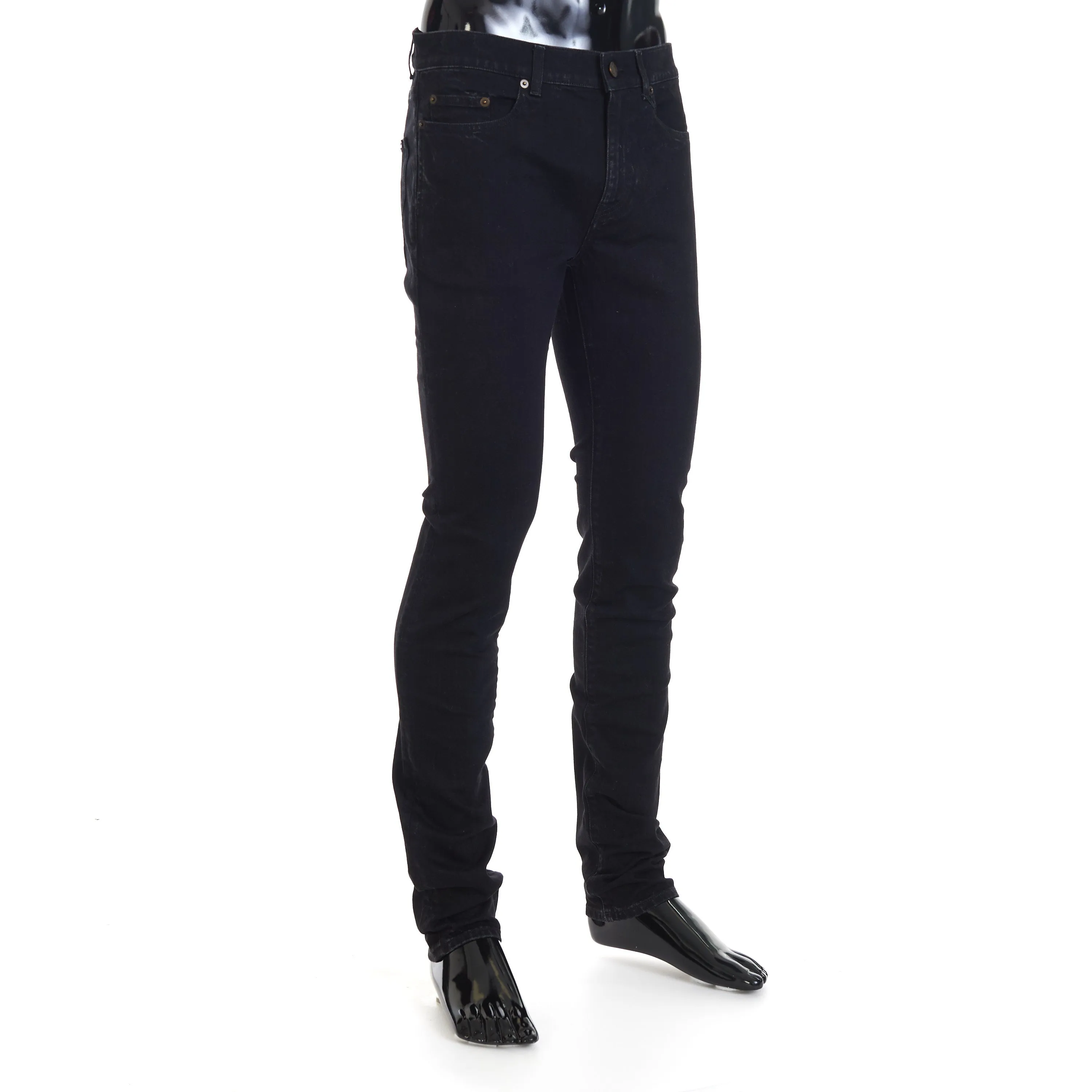 Skinny Jeans - Black Denim, Mid Rise, Five Pocket