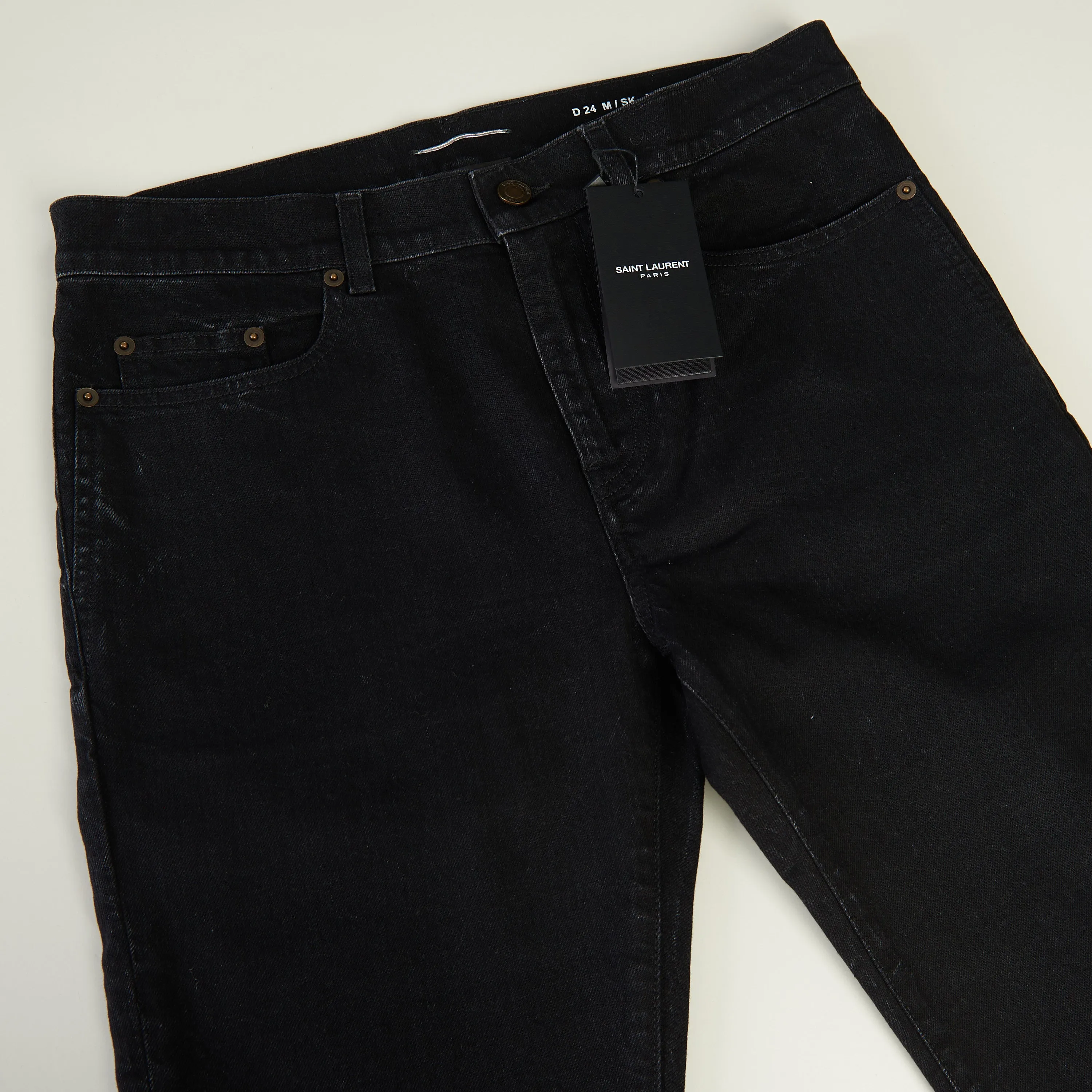 Skinny Jeans - Black Denim, Mid Rise, Five Pocket