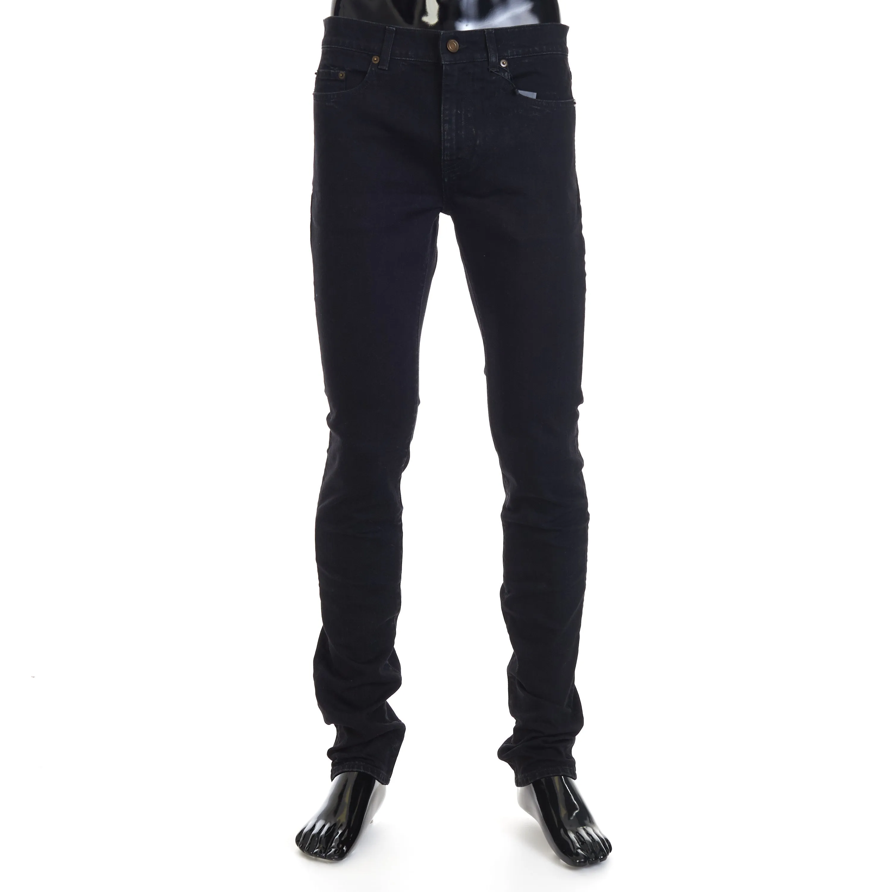 Skinny Jeans - Black Denim, Mid Rise, Five Pocket