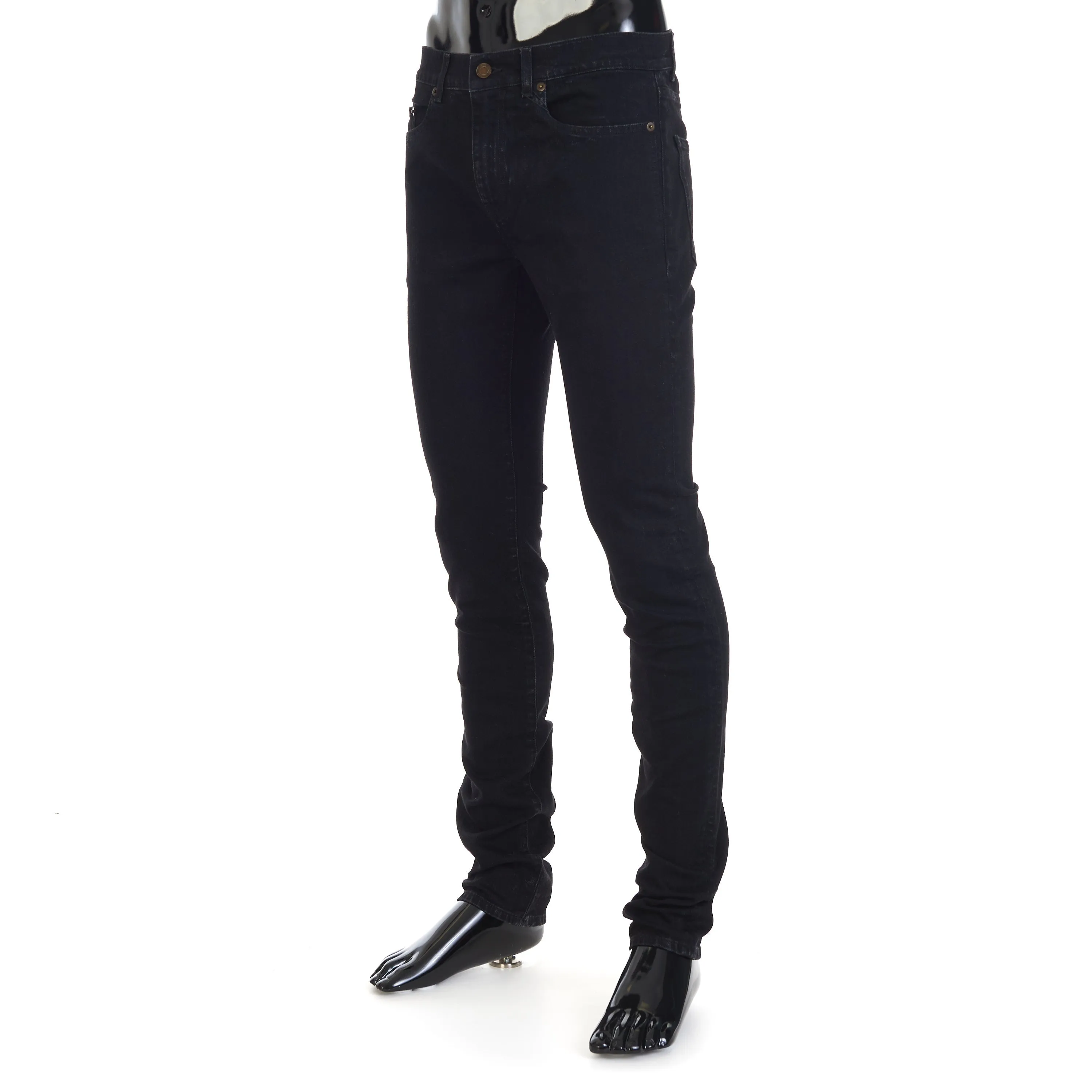 Skinny Jeans - Black Denim, Mid Rise, Five Pocket