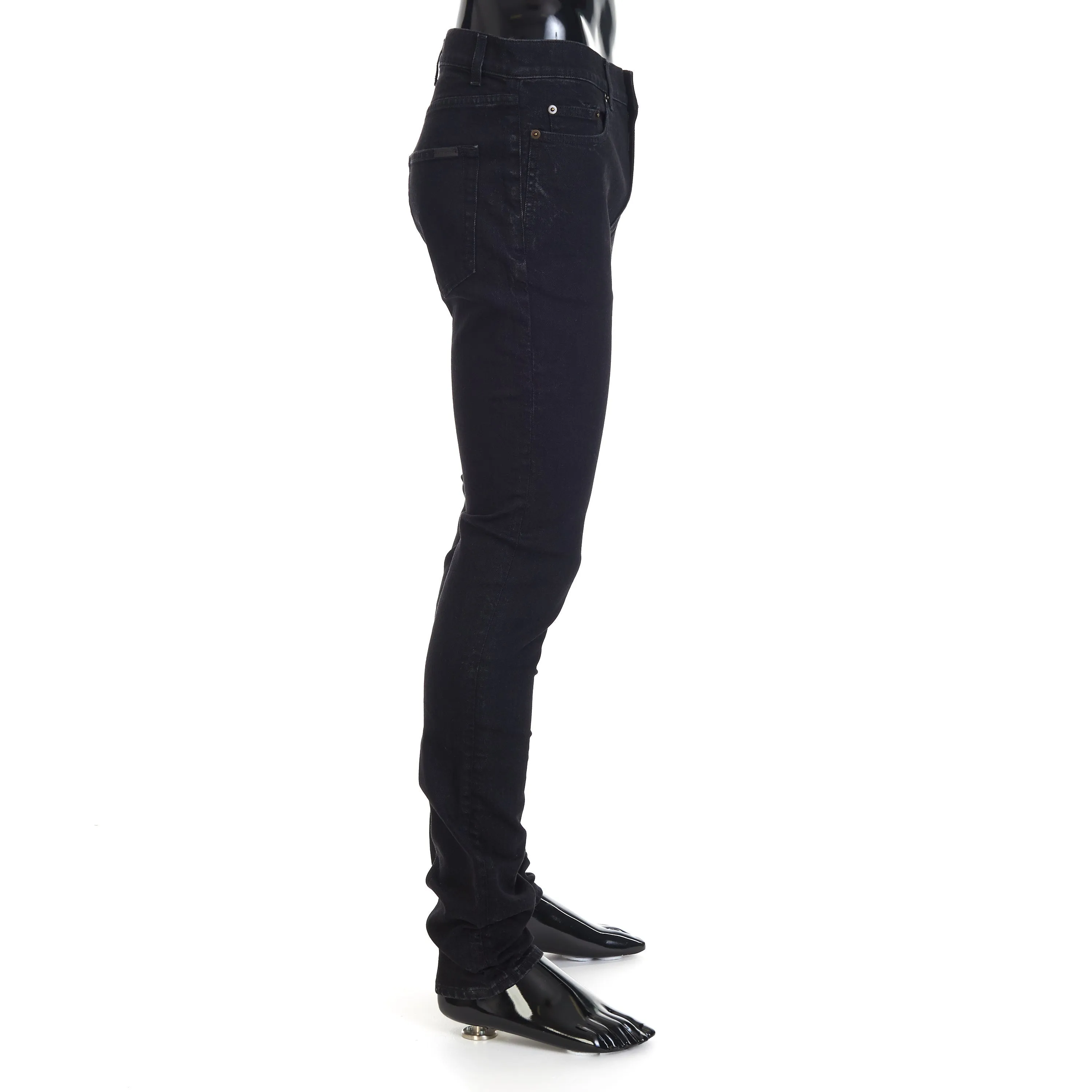 Skinny Jeans - Black Denim, Mid Rise, Five Pocket