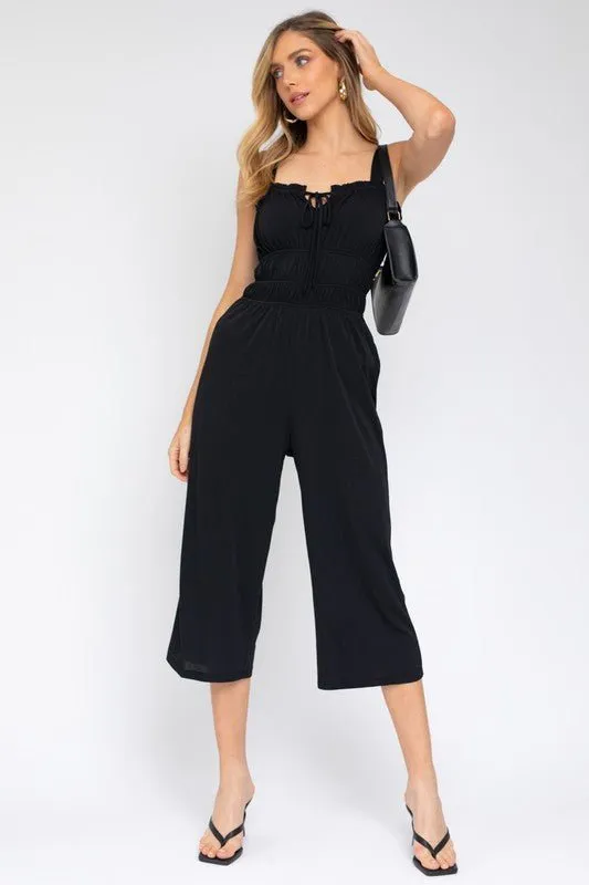 SLEEVELESS DRAWSTRING CROPPED JUMPSUIT