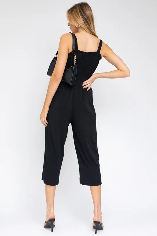 SLEEVELESS DRAWSTRING CROPPED JUMPSUIT