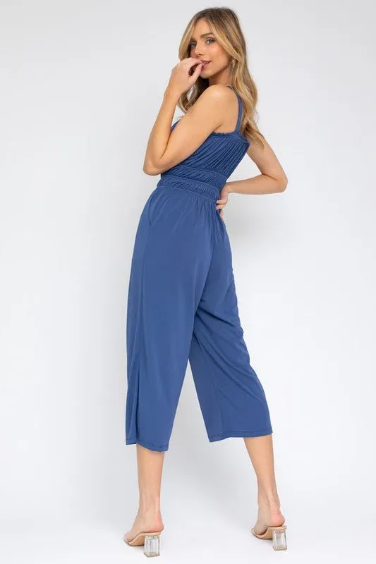 SLEEVELESS DRAWSTRING CROPPED JUMPSUIT