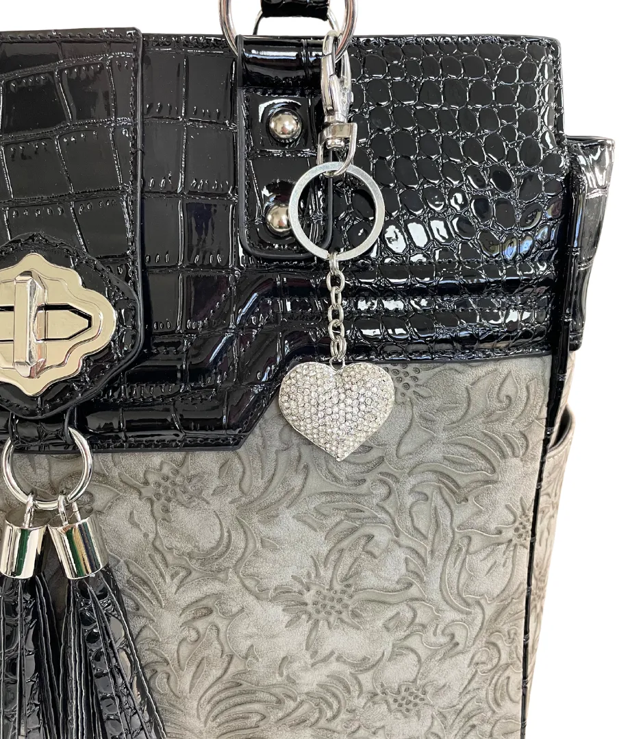 Sparkling Silver Heart Bag Charm