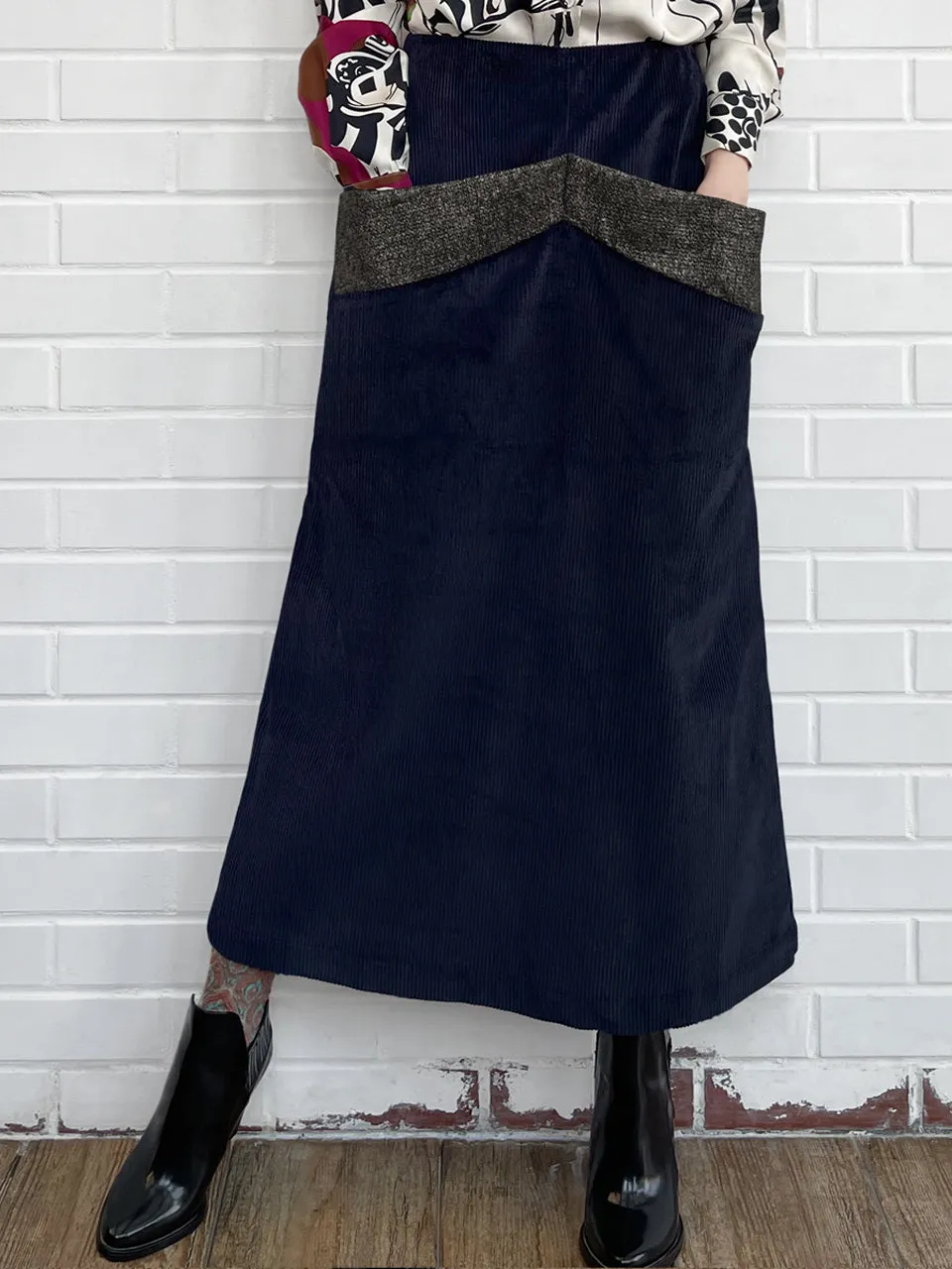 Surprise Sale! Navy Pocket Detail A-line Corduroy Maxi Skirt