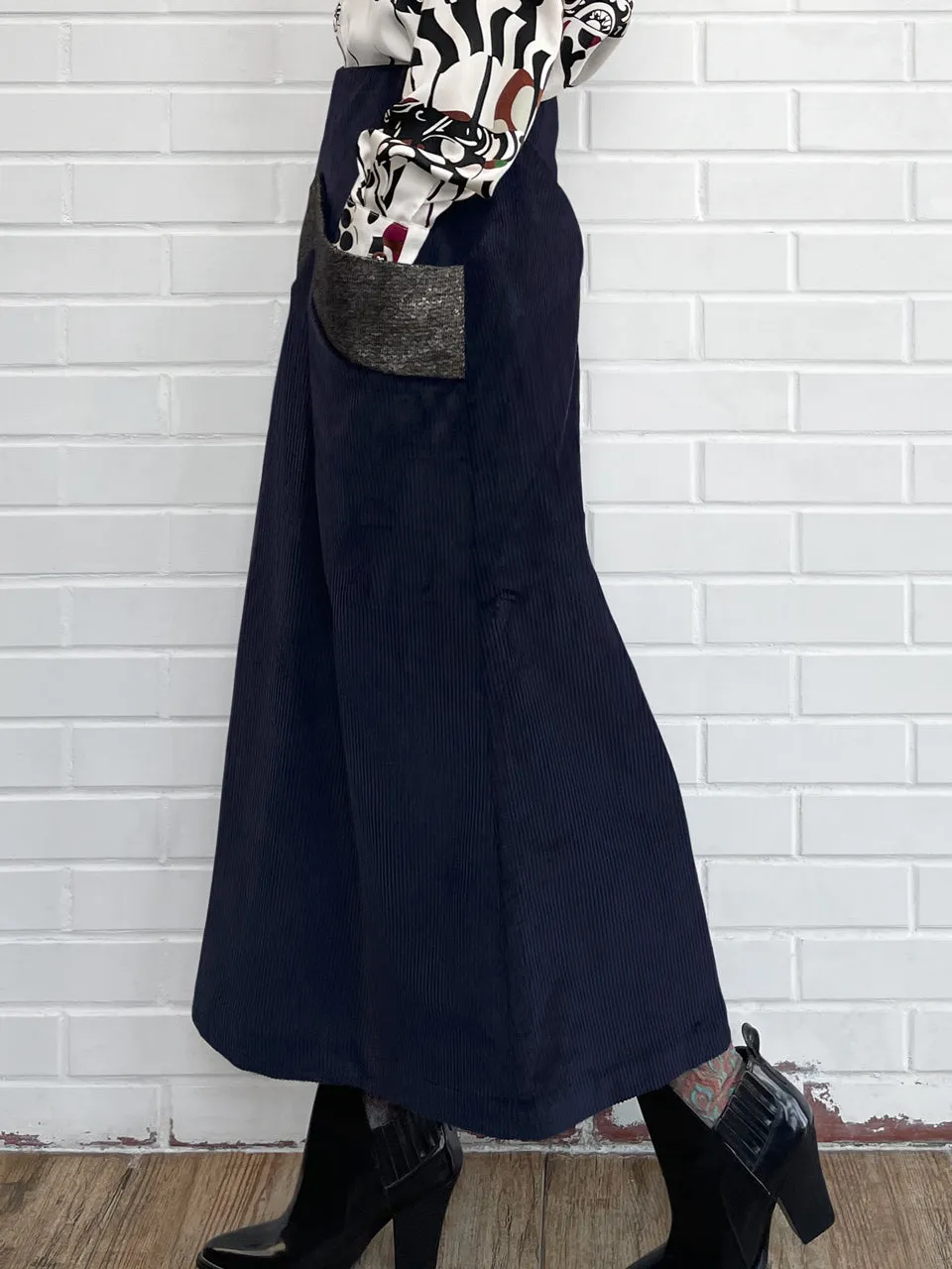 Surprise Sale! Navy Pocket Detail A-line Corduroy Maxi Skirt