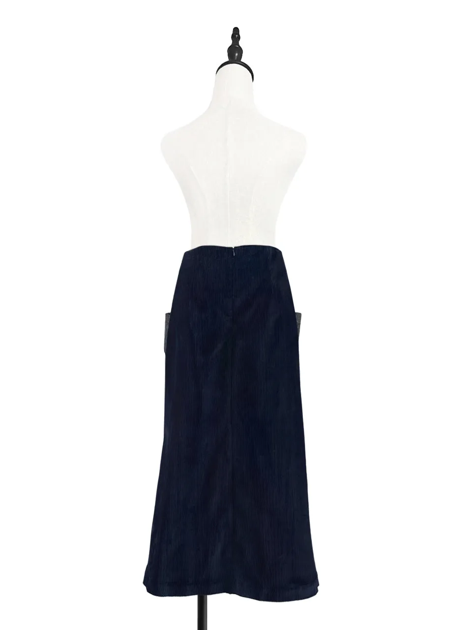 Surprise Sale! Navy Pocket Detail A-line Corduroy Maxi Skirt