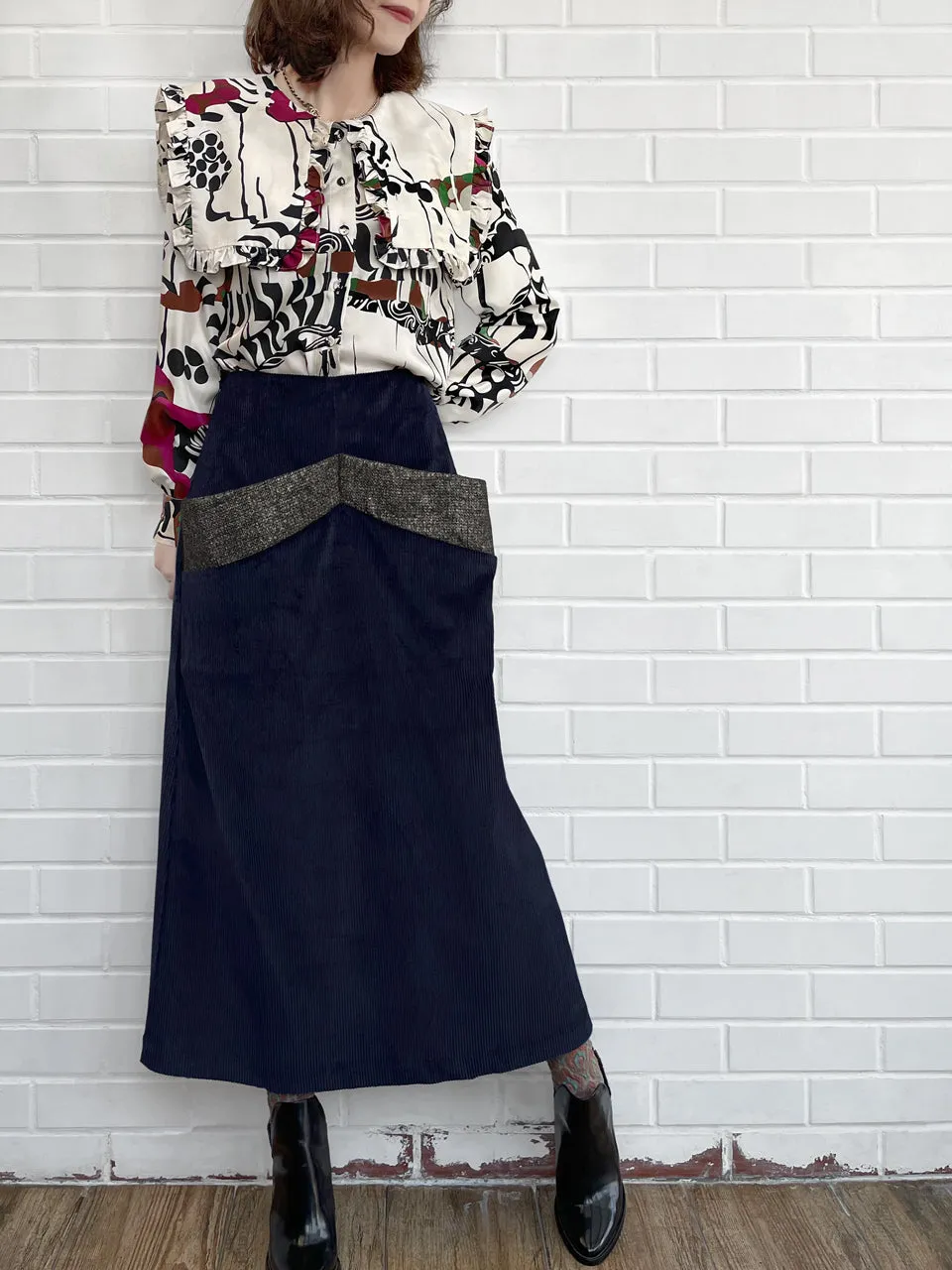 Surprise Sale! Navy Pocket Detail A-line Corduroy Maxi Skirt