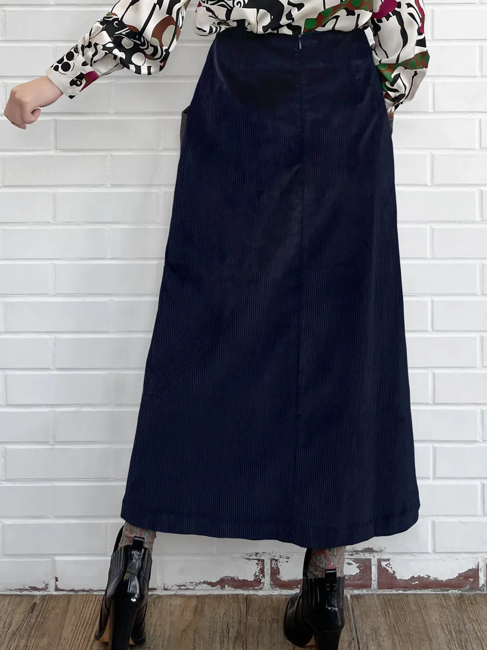 Surprise Sale! Navy Pocket Detail A-line Corduroy Maxi Skirt