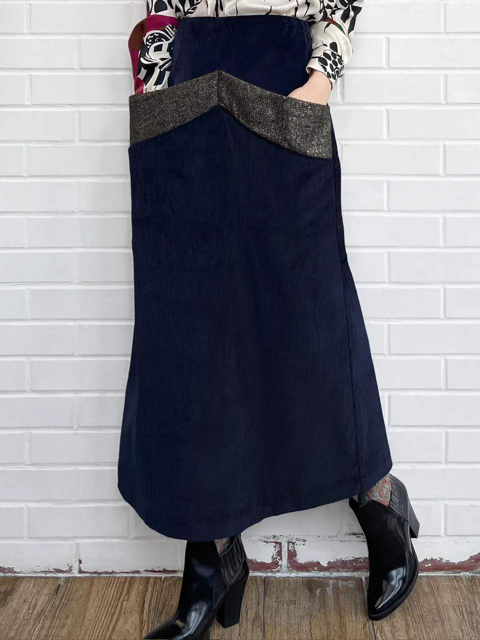 Surprise Sale! Navy Pocket Detail A-line Corduroy Maxi Skirt