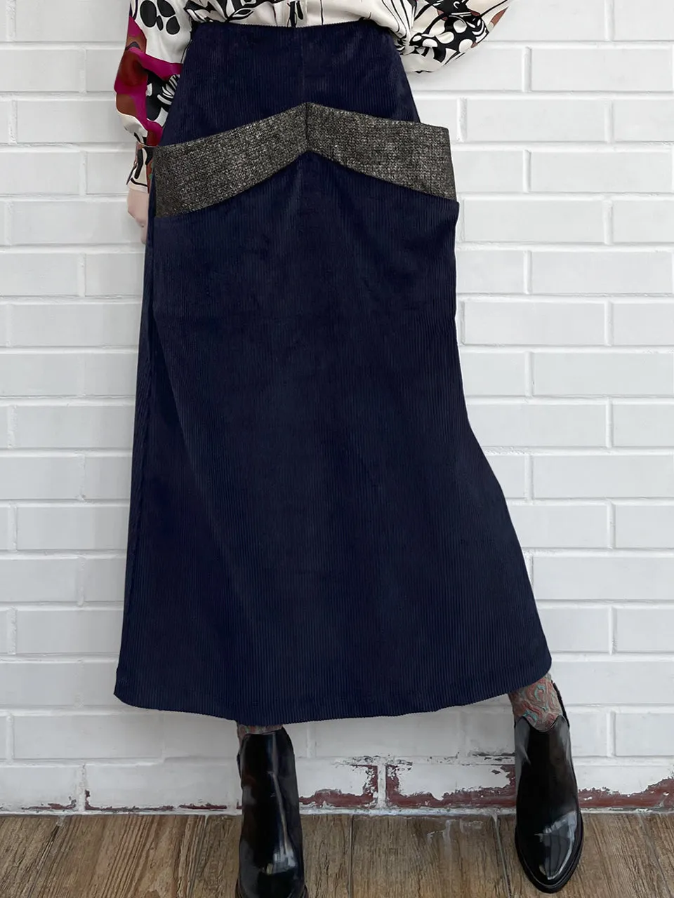 Surprise Sale! Navy Pocket Detail A-line Corduroy Maxi Skirt