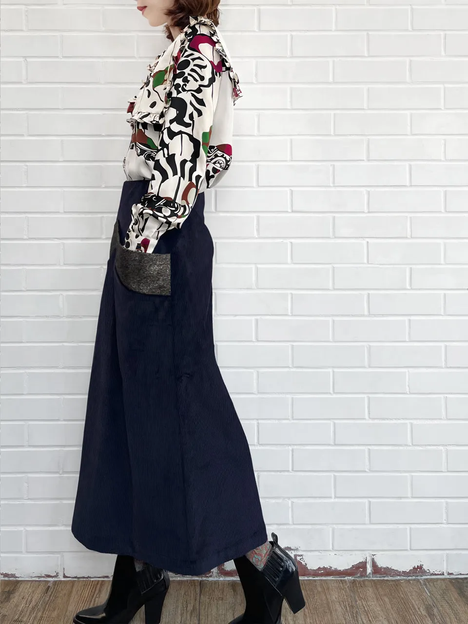 Surprise Sale! Navy Pocket Detail A-line Corduroy Maxi Skirt