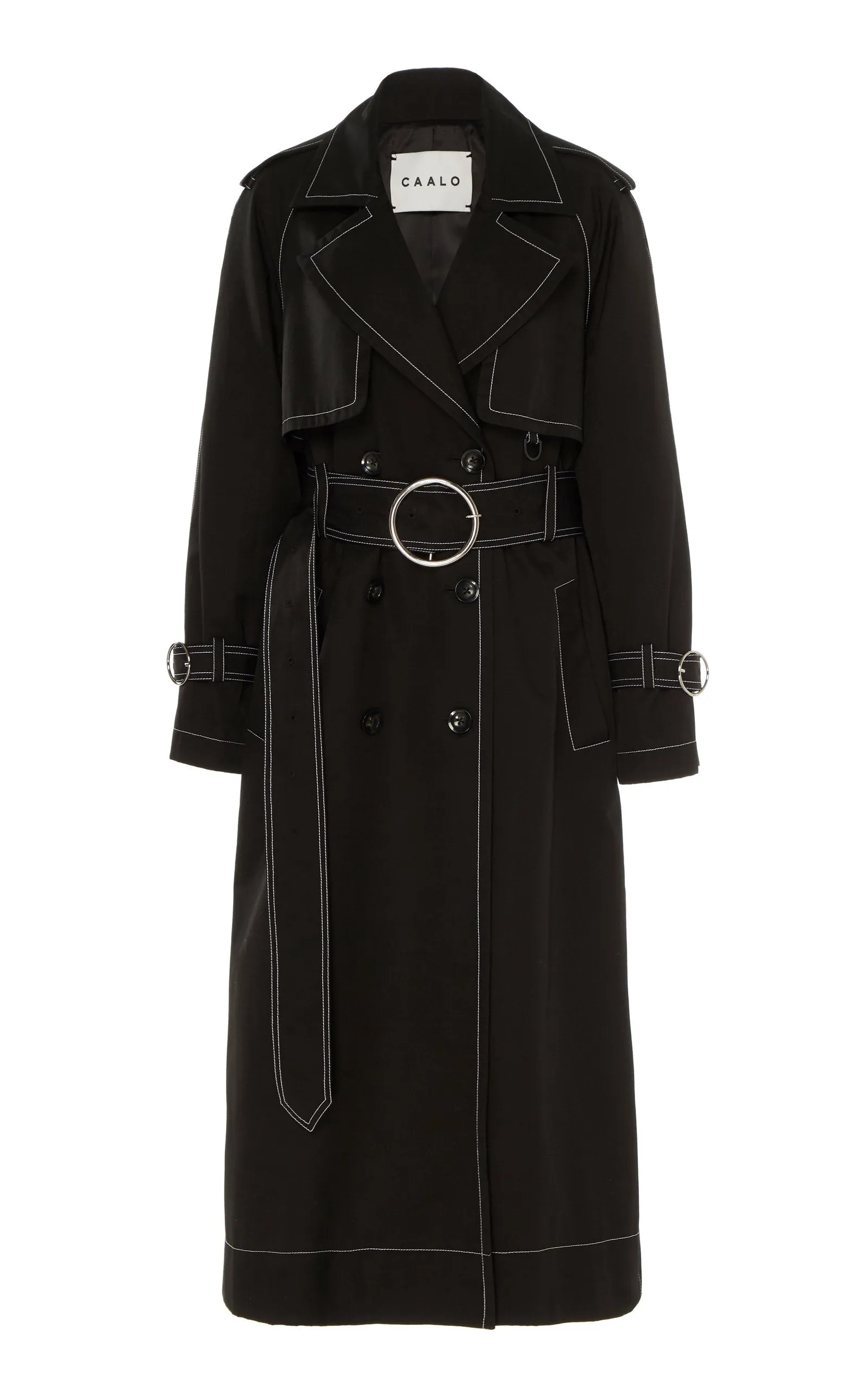 SUSTAINABLE CONTRAST STITCH BLACK TRENCH COAT