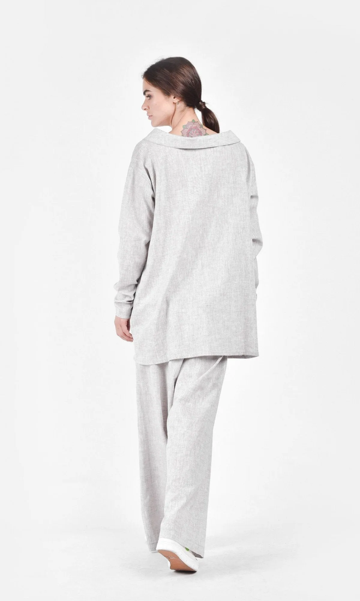 Two-piece Set of Asymmetric Linen Shirt