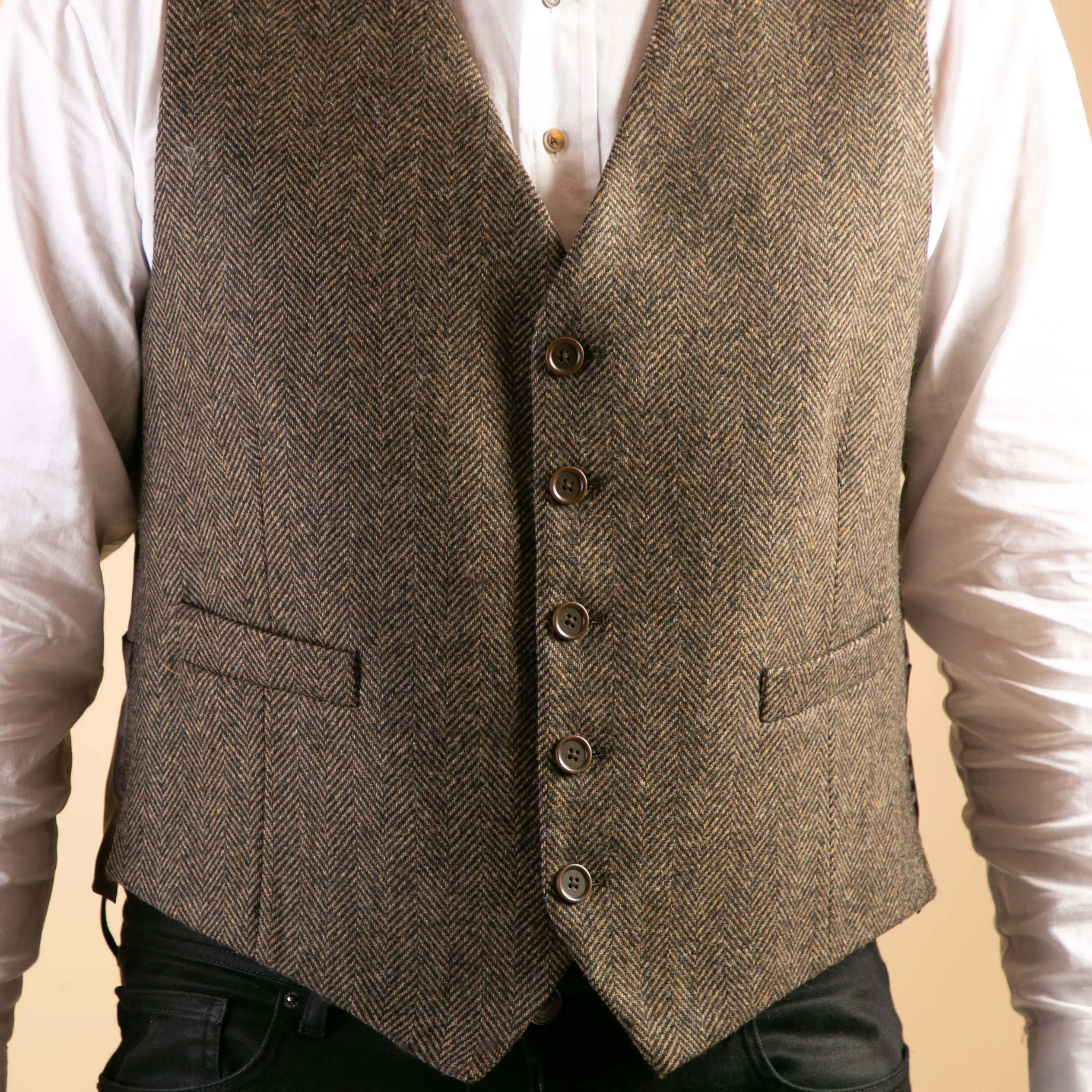 Waistcoat, Chocolate Brown Herringbone