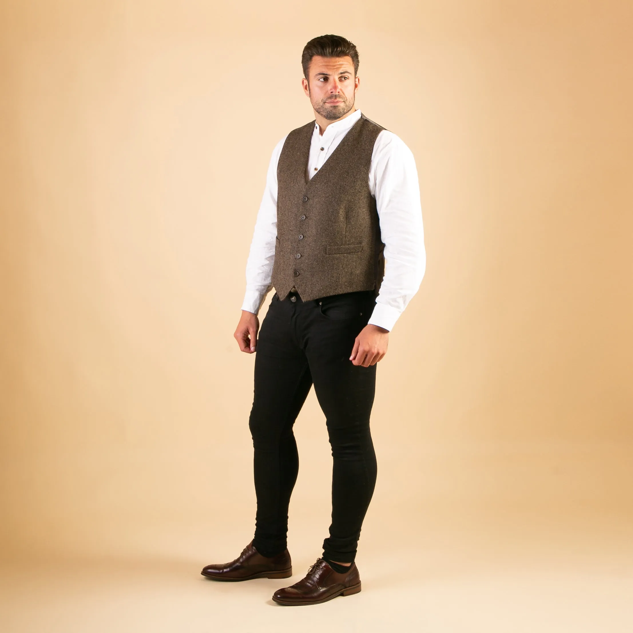 Waistcoat, Chocolate Brown Herringbone